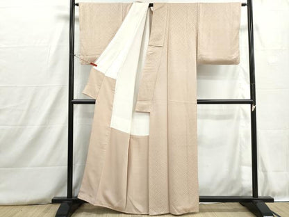 平和屋着物■上質な色無地　檜垣地紋　練色　正絹　逸品　DABH8841qa