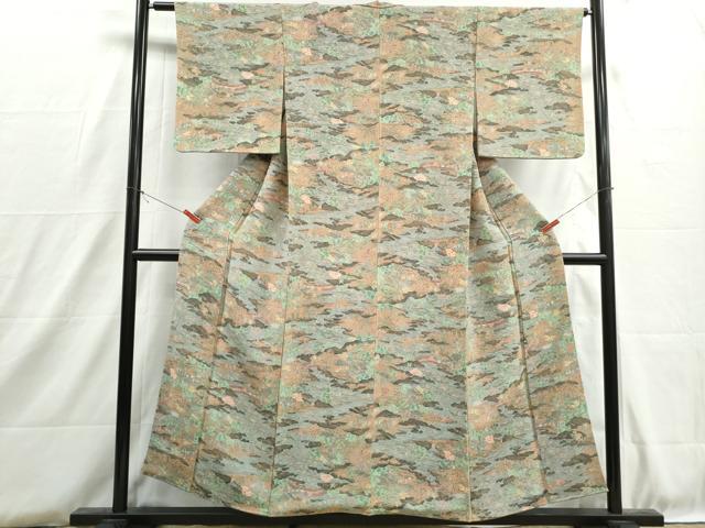 平和屋着物■上質な小紋　人物風景文　鬼しぼ縮緬　正絹　逸品　DABH8843qa