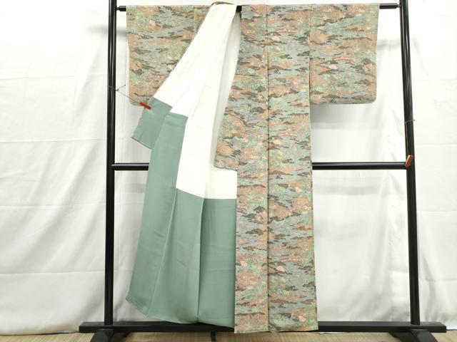 平和屋着物■上質な小紋　人物風景文　鬼しぼ縮緬　正絹　逸品　DABH8843qa