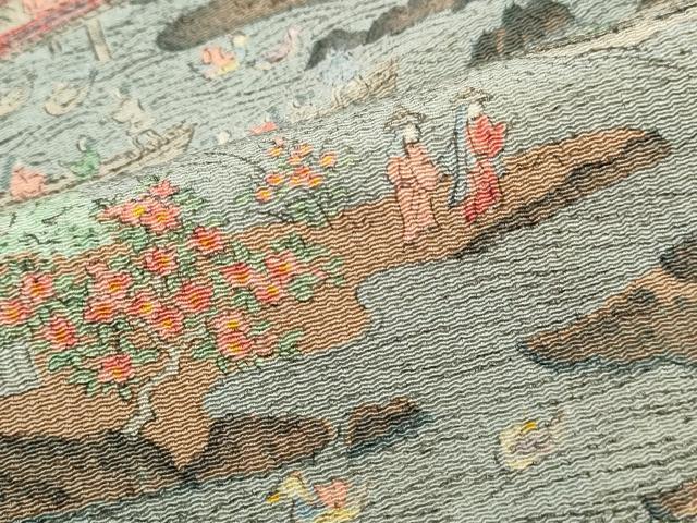 平和屋着物■上質な小紋　人物風景文　鬼しぼ縮緬　正絹　逸品　DABH8843qa