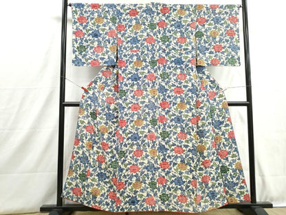 平和屋着物■上質な小紋　型染め　花唐草文　正絹　逸品　DABH8854qa