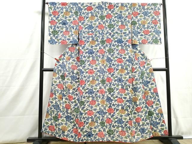 平和屋着物■上質な小紋　型染め　花唐草文　正絹　逸品　DABH8854qa