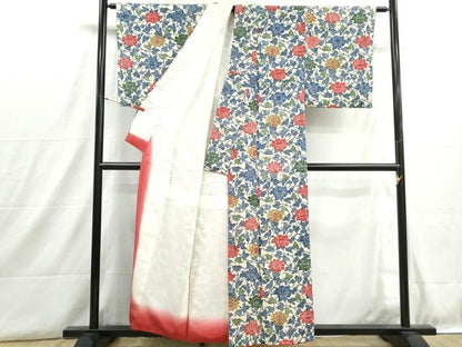 平和屋着物■上質な小紋　型染め　花唐草文　正絹　逸品　DABH8854qa
