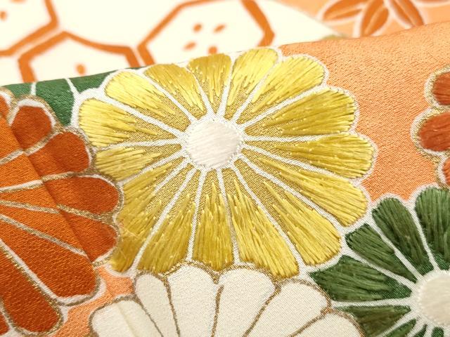 平和屋着物■訪問着　刺繍　地紙笹花文　金彩　正絹　逸品　DABH8858qa