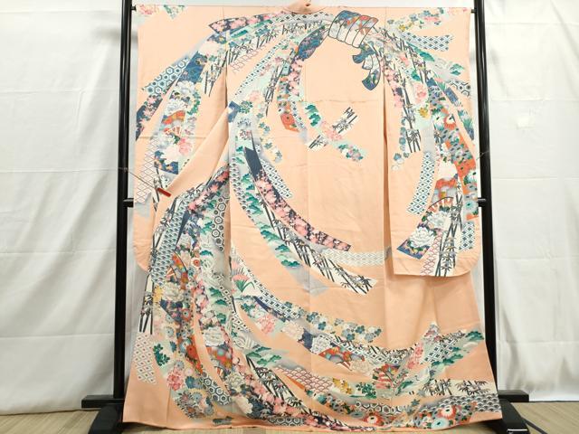 平和屋着物■豪華振袖　束ね熨斗飛鶴花文　松竹梅　金彩　正絹　逸品　DABH8865qa