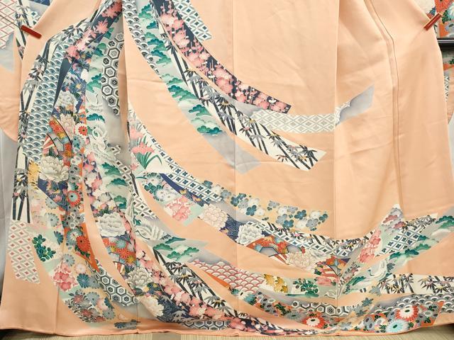 平和屋着物■豪華振袖　束ね熨斗飛鶴花文　松竹梅　金彩　正絹　逸品　DABH8865qa