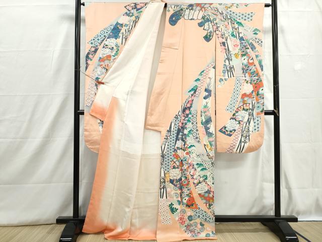 平和屋着物■豪華振袖　束ね熨斗飛鶴花文　松竹梅　金彩　正絹　逸品　DABH8865qa