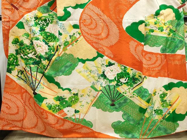 平和屋着物■豪華振袖　駒刺繍　絞り　扇面草花文　牡丹　金彩　正絹　逸品　DABH8866qa