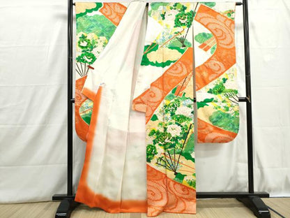 平和屋着物■豪華振袖　駒刺繍　絞り　扇面草花文　牡丹　金彩　正絹　逸品　DABH8866qa