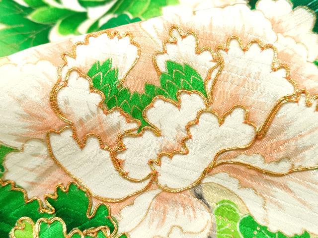 平和屋着物■豪華振袖　駒刺繍　絞り　扇面草花文　牡丹　金彩　正絹　逸品　DABH8866qa