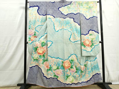 平和屋着物■豪華振袖　駒刺繍　絞り　雲取り枝花文　牡丹　金彩　正絹　逸品　DABH8867qa