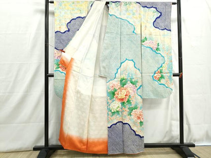 平和屋着物■豪華振袖　駒刺繍　絞り　雲取り枝花文　牡丹　金彩　正絹　逸品　DABH8867qa