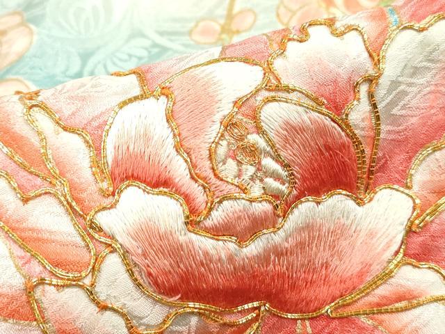 平和屋着物■豪華振袖　駒刺繍　絞り　雲取り枝花文　牡丹　金彩　正絹　逸品　DABH8867qa