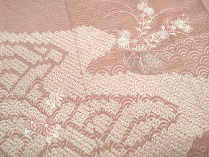 平和屋着物■上質な小紋　駒刺繍　絞り　道長花籠文　正絹　逸品　DABH8877qa