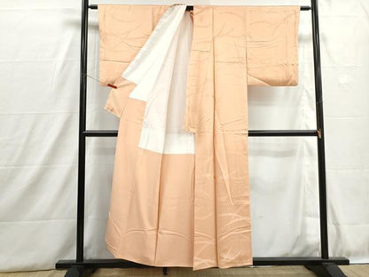 平和屋着物■上質な色無地　雪芝地紋　洒落柿色　正絹　逸品　DABH8884qa