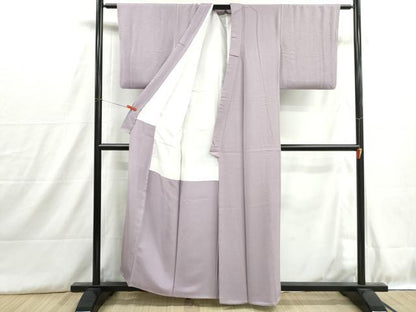 平和屋着物■上質な色無地　霞地紋　白藤色　正絹　逸品　DABH8889qa