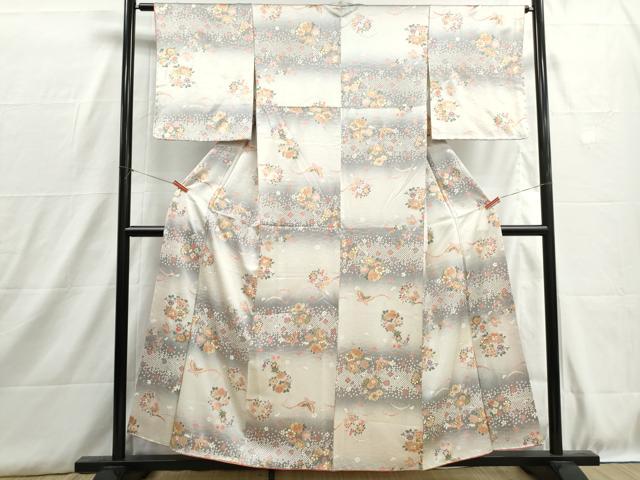 平和屋着物■上質な小紋　霞花蝶文　暈し染め　金彩　やまと誂製　正絹　逸品　DABH8891qa