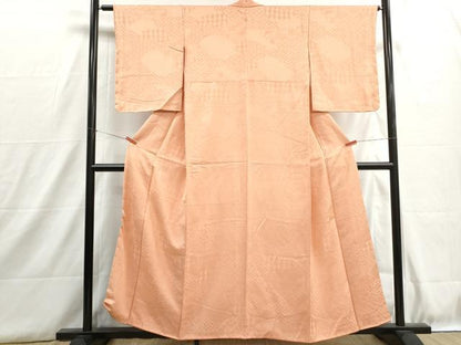平和屋着物■上質な色無地　七宝青海波地紋　洒落柿色　正絹　逸品　DABH8893qa