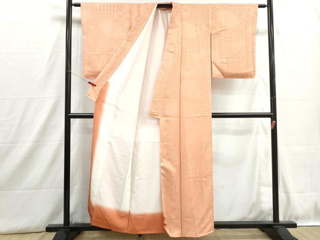 平和屋着物■上質な色無地　七宝青海波地紋　洒落柿色　正絹　逸品　DABH8893qa