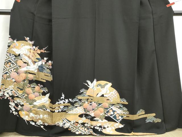 平和屋着物■豪華黒留袖　地紙飛鶴渡橋花文　金彩　正絹　逸品　DABH8894qa