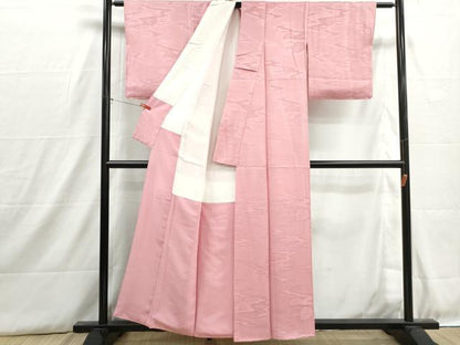 平和屋着物■上質な色無地　風景地紋　珊瑚色　正絹　逸品　DABH8897qa
