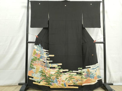 平和屋着物■豪華黒留袖　作家物　人物渡橋風景文　金銀彩　正絹　逸品　DABH8900qa