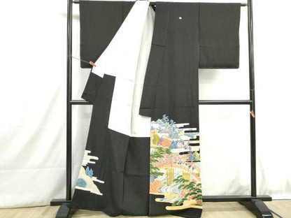 平和屋着物■豪華黒留袖　作家物　人物渡橋風景文　金銀彩　正絹　逸品　DABH8900qa