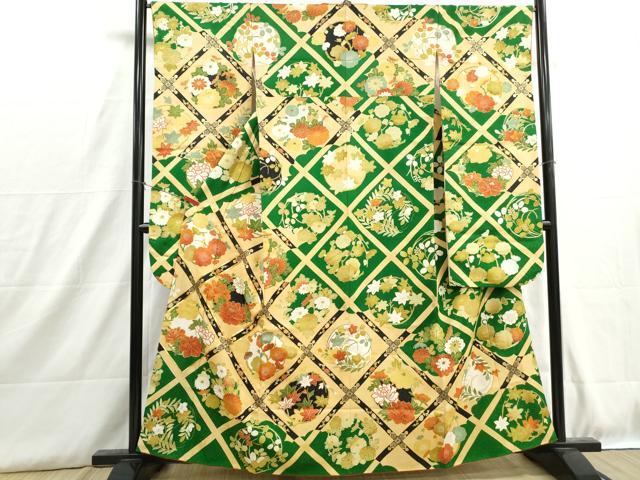平和屋着物■豪華振袖　駒刺繍　天井花丸文　金彩　正絹　逸品　DABH8904qa