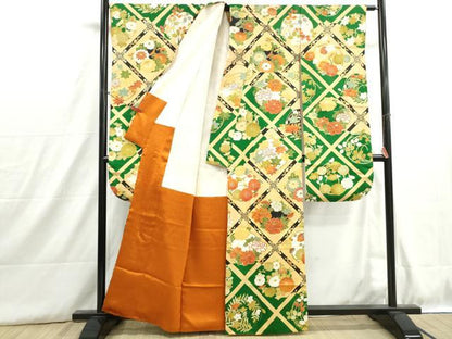 平和屋着物■豪華振袖　駒刺繍　天井花丸文　金彩　正絹　逸品　DABH8904qa