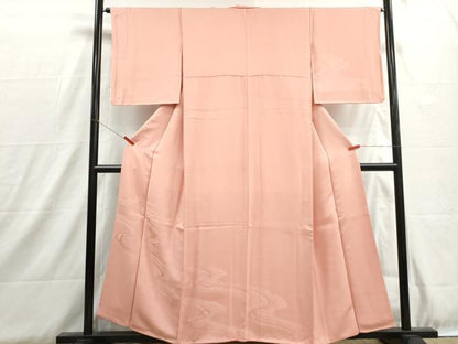 平和屋着物■無地絵羽訪問着　流水花地紋　珊瑚色　正絹　逸品　DABH8915qa