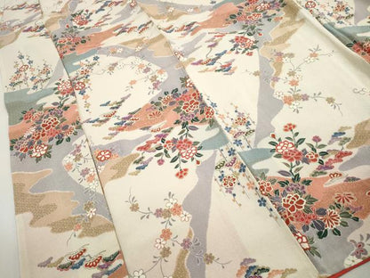 平和屋着物■上質な小紋　道長花松文　金彩　鬼しぼ縮緬　正絹　逸品　DABH8916qa