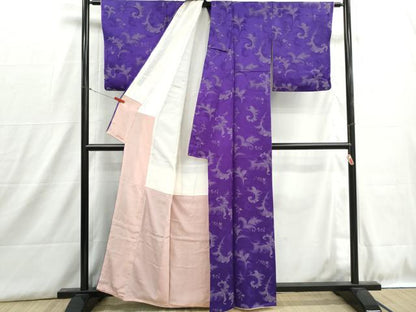 平和屋着物■上質な小紋　草花文　銀糸　正絹　逸品　DABH8920qa