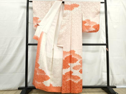 平和屋着物■訪問着　重ね雲群鶴文　暈し染め　銀糸　正絹　逸品　DABH8921qa