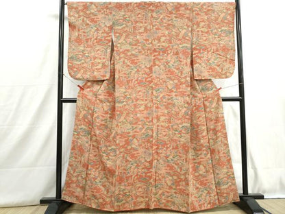 平和屋着物■上質な小紋　型染め　風景花文　松竹梅　正絹　逸品　DABH8925qa