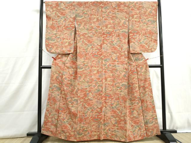 平和屋着物■上質な小紋　型染め　風景花文　松竹梅　正絹　逸品　DABH8925qa