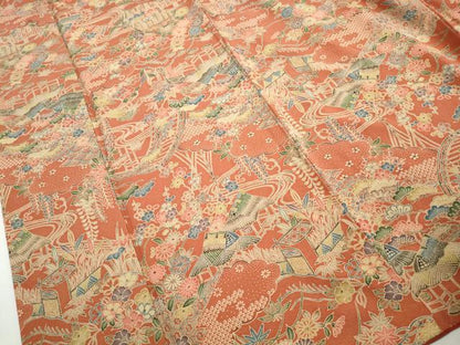 平和屋着物■上質な小紋　型染め　風景花文　松竹梅　正絹　逸品　DABH8925qa