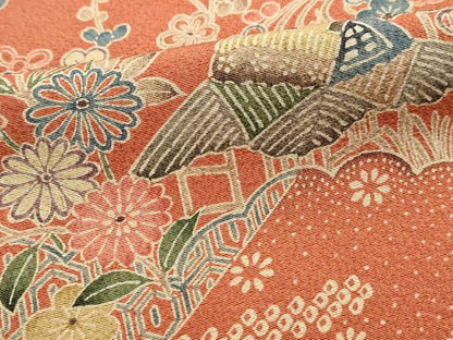 平和屋着物■上質な小紋　型染め　風景花文　松竹梅　正絹　逸品　DABH8925qa