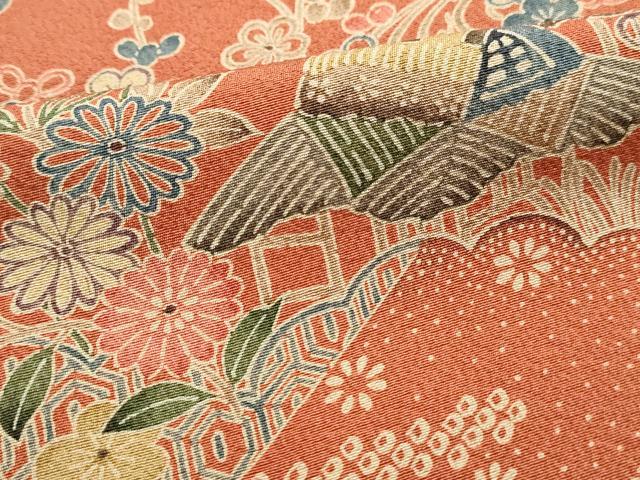 平和屋着物■上質な小紋　型染め　風景花文　松竹梅　正絹　逸品　DABH8925qa