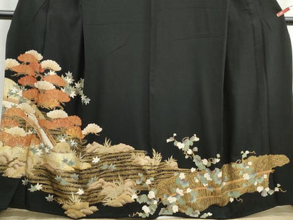 平和屋着物■豪華黒留袖　渡橋浜松文　金銀彩　正絹　逸品　DABH8928qa
