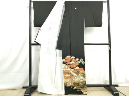 平和屋着物■豪華黒留袖　渡橋浜松文　金銀彩　正絹　逸品　DABH8928qa