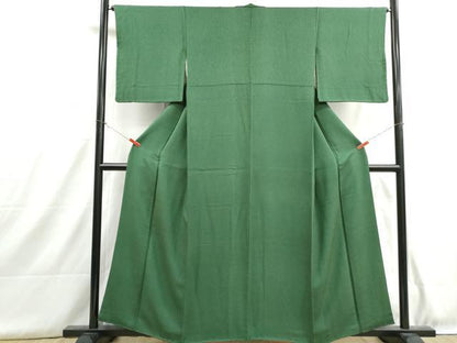 平和屋着物■上質な色無地　千歳緑色　正絹　逸品　DABH8931qa