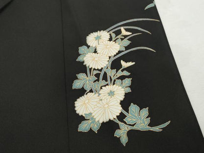 平和屋着物■豪華黒留袖　駒刺繍　扇面群鶴花文　牡丹　暈し染め　金彩　ロング丈　正絹　逸品　DABH8933qa