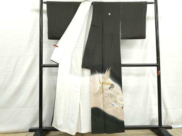 平和屋着物■豪華黒留袖　総刺繍　飛鶴文　江戸紐　暈し染め　金銀糸　正絹　逸品　DABH8937qa