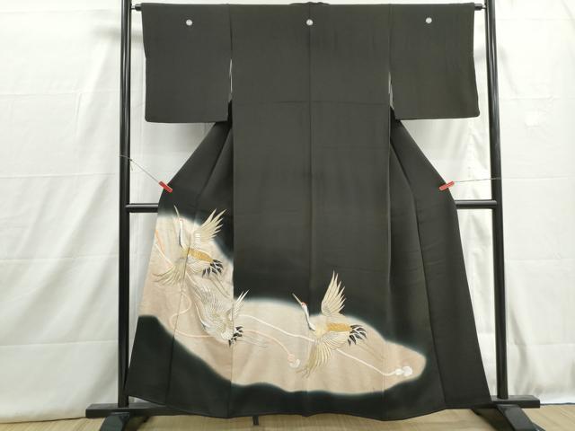 平和屋着物■豪華黒留袖　総刺繍　飛鶴文　江戸紐　暈し染め　金銀糸　正絹　逸品　DABH8937qa