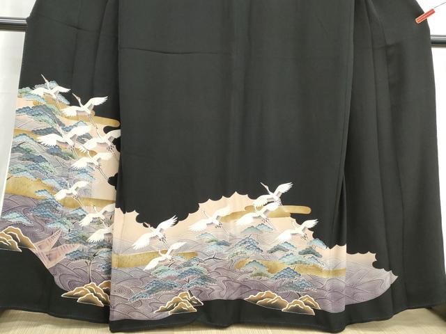 平和屋着物■豪華黒留袖　刺繍　群鶴浜松文　金彩　正絹　逸品　DABH8942qa