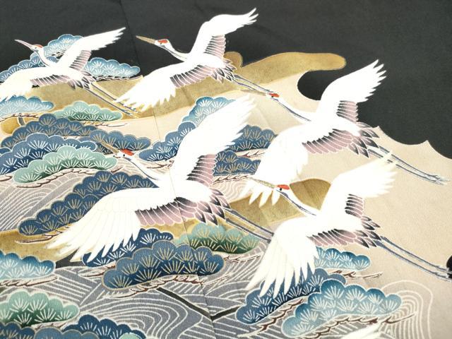 平和屋着物■豪華黒留袖　刺繍　群鶴浜松文　金彩　正絹　逸品　DABH8942qa