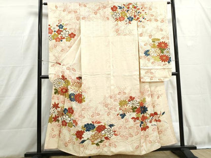 平和屋着物■豪華振袖　駒刺繍　枝花文　金彩　正絹　逸品　DABH8948qa
