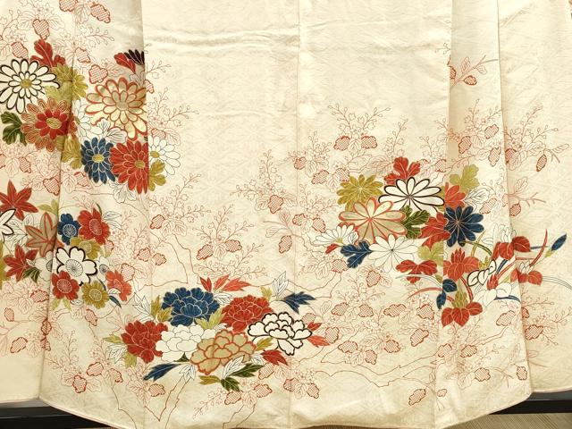 平和屋着物■豪華振袖　駒刺繍　枝花文　金彩　正絹　逸品　DABH8948qa