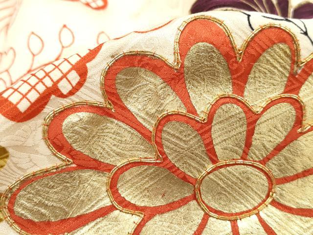 平和屋着物■豪華振袖　駒刺繍　枝花文　金彩　正絹　逸品　DABH8948qa