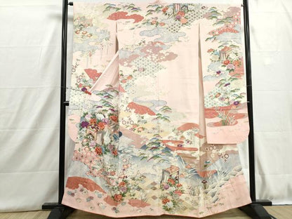 平和屋着物■豪華振袖　駒刺繍　御所車花松文　松竹梅　暈し染め　金彩　正絹　逸品　DABH8950qa